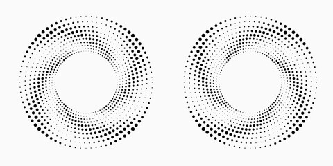 Halftone circular frame logo set. Circle dots isolated on the white background. Fabric design element. Halftone circle dots texture. Vector design element for various purposes.