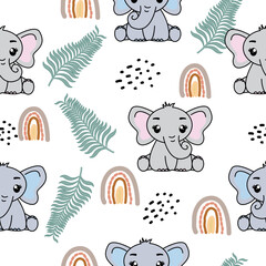 Seamless pattern with cute elephant, Creative childish texture. Great for fabric, textile Vector Illustration.