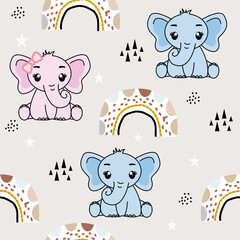 Seamless pattern with cute elephant, Creative childish texture. Great for fabric, textile Vector Illustration.