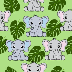 Seamless pattern with cute elephant, Creative childish texture. Great for fabric, textile Vector Illustration.