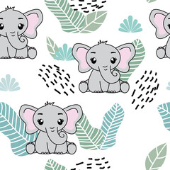 Seamless pattern with cute elephant, Creative childish texture. Great for fabric, textile Vector Illustration.