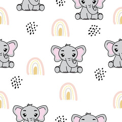 Seamless pattern with cute elephant, Creative childish texture. Great for fabric, textile Vector Illustration.
