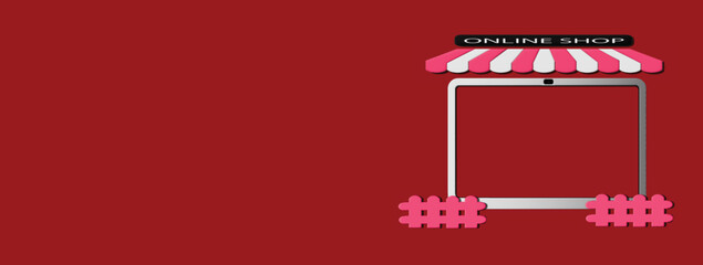 3d tablet for selling products online on red background for illustration or business