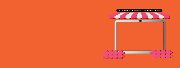 3d tablet for selling products online on orange background for illustration or business