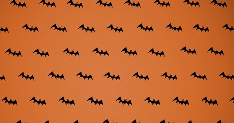 Composition of bat icons repeated on orange background