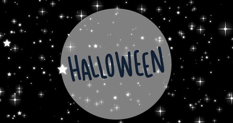 Naklejka premium Composition of halloween text over stars on black background