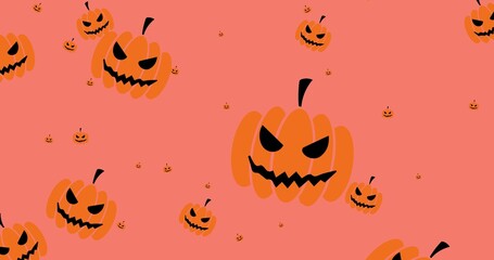 Composition of pumpkin icons repeated on orange background