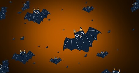 Composition of bat icons repeated on orange background