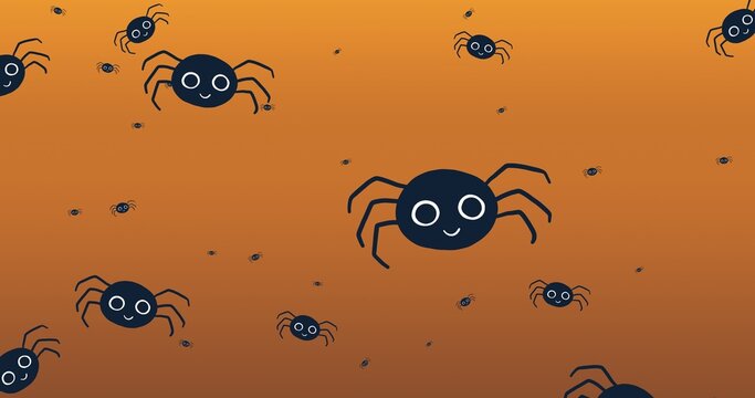 Composition of spider icons repeated on orange background