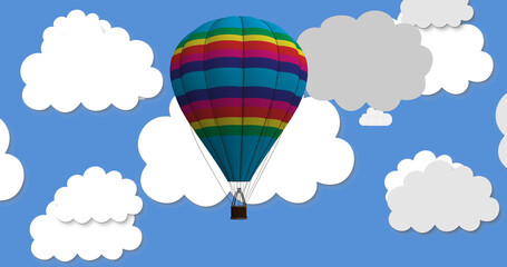 Air balloon flying against clouds and sky