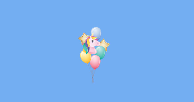 Fototapeta Unicorn face shaped balloons flying against blue background