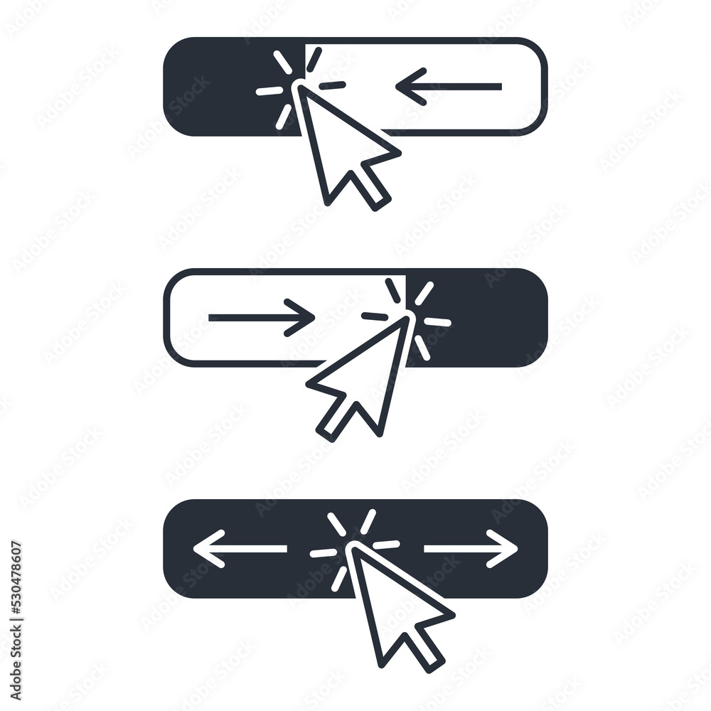 Poster control slider button. right left swipe gestures slider .set of vector linear icons isolated on whit