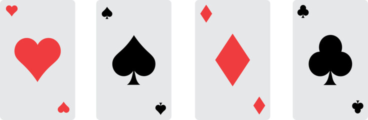 Set of vector playing card. Colection of four aces. Poker playing cards isolated on white background. Vector illustration, eps10.