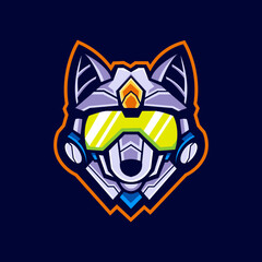 Cyborg Wolf Mascot Logo Design Illustration