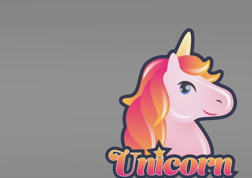 Fototapeta Unicorn icon and text banner against copy space on grey background