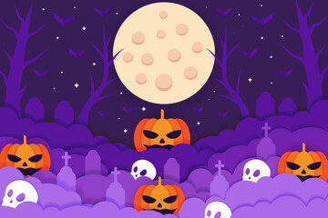 paper art halloween background illustration design