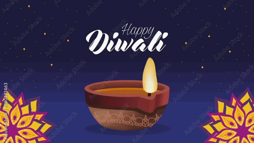 Poster happy diwali festival lettering with candle