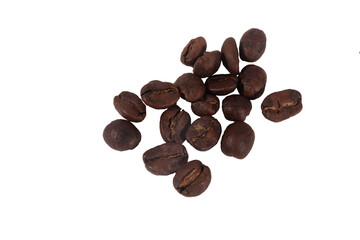 A PNG of roasted arabica coffee beans isolated on a transparent, white background - obrazy, fototapety, plakaty
