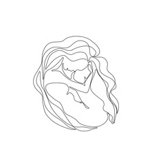 Virgo. Line art. Abstract silhouette of the girl continuous line drawing, embryo pose woman single line on white background, isolated vector illustration. Tattoo, print and logo for a spa. 
