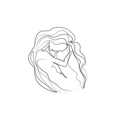  Woman abstract silhouette, virgo, continuous line drawing, small tattoo, print for clothes and logo design, emblem or logo design, isolated vector illustration.