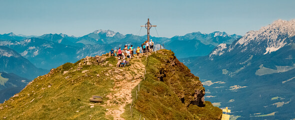Beautiful alpine summer view at the famous Kitzbueheler Horn summit, Kitzbuehel, Tyrol, Austria - obrazy, fototapety, plakaty