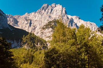 Beautiful alpine summer view at the famous Kaiserbachtal valley, Saint Johann, Wilder Kaiser, Tyrol, Austria