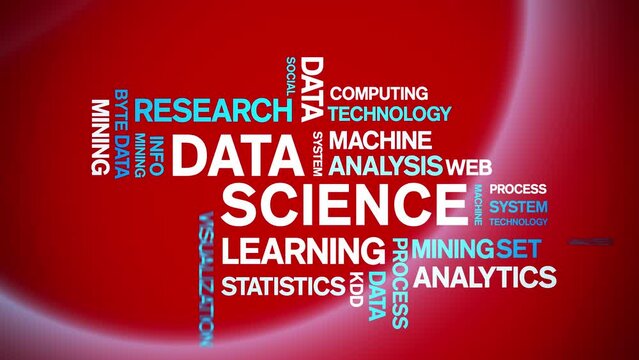 4k Data Science Animated Tag Word Cloud;Text Design big data Animation typography seamless loop.