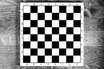 Black and white template of classic chessboard as a template. Mockup for education