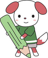 鉛筆を持った犬