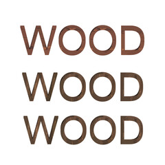 Letters WOOD made of cracked wood. Letters isolated on white background. 
