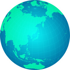 world map illustration (globe / sphere). focus on Japan and east Asia / png