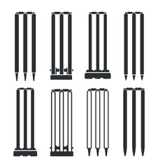 Cricket Stump Vector Clip Art Set, Premium Hi-Quality Design Concept With White Background, Simple Unique Clip Art Black Color Cricket Stump. 