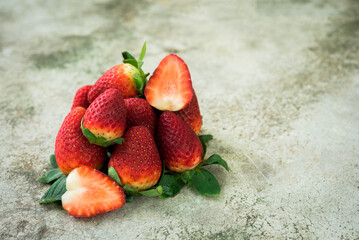 Fresh strawberry on wood background, strawberry fruit