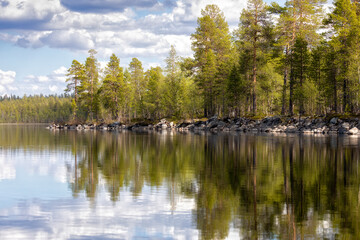 Landscapes overlooking the river. Kola Peninsula, Arctic Circle, Russia