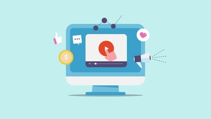 Video marketing concept, making money with video content from social media animation clip.