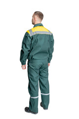 Naklejka premium man in special clothes for workers on a white isolated background. a man in uniform