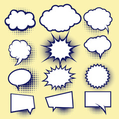 Pop art comics book magazine, speech bubble, balloon, box message