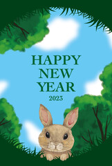 年賀状　縦　卯年　ハガキ　おしゃれ　2023年