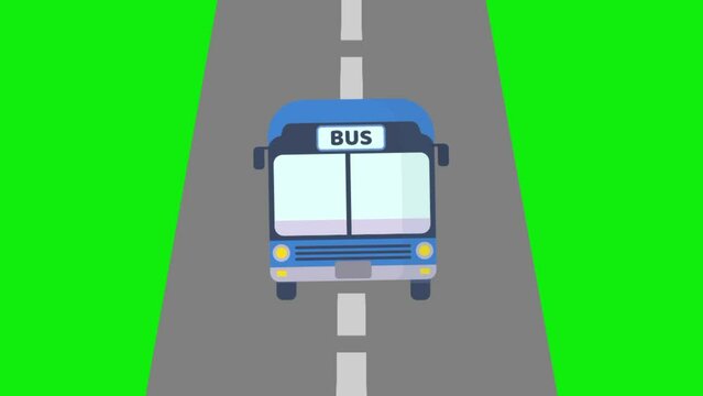 footage of a cartoon bus walking on the highway, green screen, suitable for videos, children's advertisements, advertisements, brochures, school advertisements, invitations, etc.