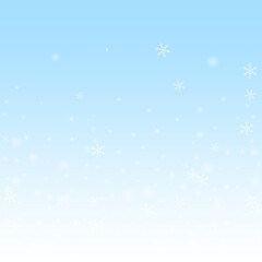 Christmas falling snow background. Subtle flying snow flakes and stars. Festive winter silver snowflake overlay template. Vector illustration