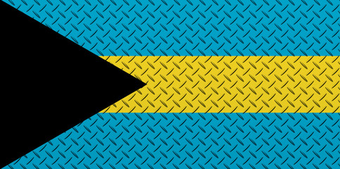 3D Flag of Bahamas on a metal wall background.