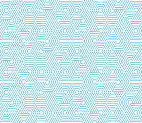 Abstract geometric pattern with stripes, lines. Seamless vector background. White and blue ornament. Simple lattice graphic design