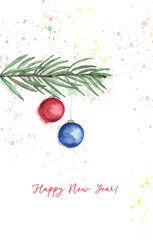 postcard, congratulations, with balls and spruce branch