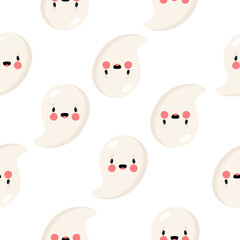 Seamless pattern with cute ghost. Vector illustration in cartoon style. For card, posters, banners, printing on the pack, printing on clothes, fabric, wallpaper.