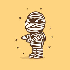 Scary Mummy cartoon icon illustration. Halloween concept. Simple premium design