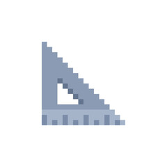 Measuring ruler, pixel art icon, triangular shape. School  stationery equipment isolated on white background vector illustration. 8-bit sprite. Design stickers, logo, app.