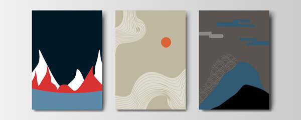 mountain wallpaper design with landscape line arts, luxury background design for cover, invitation background, packaging design, wall arts, fabric, and print. Vector illustration