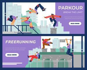 Set of website banner templates about parkour and freerunning flat style