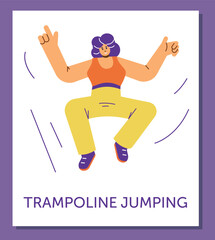 Trampoline jumping entertainment and fitness banner, flat vector illustration.