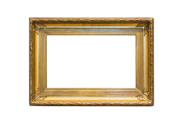 Antique wooden frame with patterned frames for paintings or photographs with gilding, highlighted on a white background. Blank for the designer.